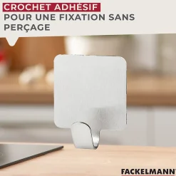 Lot de 3 crochets adhésifs carrés en acier inoxydable Fackelmann Tecno