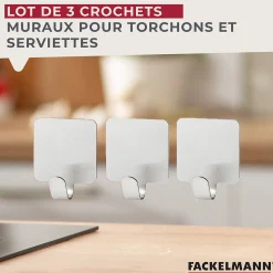 Lot de 3 crochets adhésifs carrés en acier inoxydable Fackelmann Tecno