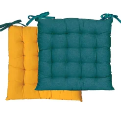 Lot de 6 Galettes de Chaise Bicolores 40x40cm - Confort Élégant Bleu Canard/Moutarde DYLREV
