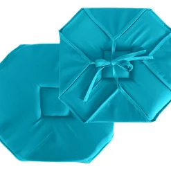 Lot de 4 galettes de chaise à rabat, 40x40 cm, turquoise, nouettes, 100% polyester certifié oeko-tex, collection Basic, CMADECO