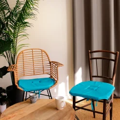 Lot de 4 galettes de chaise à rabat, 40x40 cm, turquoise, nouettes, 100% polyester certifié oeko-tex, collection Basic, CMADECO