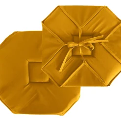 Lot de 4 galettes de chaise à rabat, 40x40 cm, jaune moutarde, avec nouettes, 100% polyester certifié oeko-tex, Basic, CMADECO