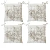 Lot de 4 galettes de chaise carrées 38x38 cm, coton écru à motif végétal, avec nouettes, Collection Natura CMADECO