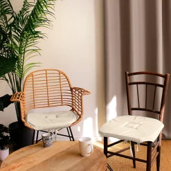 Lot de 4 galettes de chaise à rabat, 40x40 cm, écru, avec nouettes, 100% polyester certifié oeko-tex, collection Basic, CMADECO