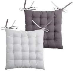 Lot de 4 galettes de chaise 16 points 40x40 Duo gris perle coton