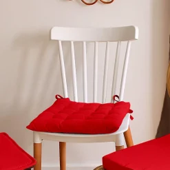 Lot de 6 galettes piquées, carré 38x38cm, rouge, avec nouettes, 100% coton, collection Panama, CMADECO