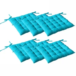 Lot de 6 galettes piquées, carré 38x38cm, turquoise, avec nouettes, 100% coton, collection Panama, CMADECO