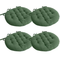 Lot de 4 galettes piquées, ronde 38cm, vert argile, avec nouettes, 100% coton, collection Panama, CMADECO