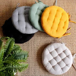 Lot de 4 galettes piquées, ronde 38cm, beige naturel, avec nouettes, 100% coton, collection Panama, CMADECO