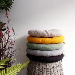 Lot de 4 galettes piquées, ronde 38cm, beige naturel, avec nouettes, 100% coton, collection Panama, CMADECO