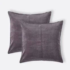 Lot de 2 housses de coussin en velours gris foncé, 40 x 40 cm - HOMESCAPES