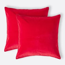 Lot de 2 housses de coussin en velours rouge, 40 x 40 cm - HOMESCAPES