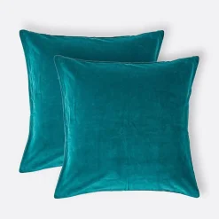 Lot de 2 housses de coussin en velours vert émeraude, 40 x 40 cm - HOMESCAPES