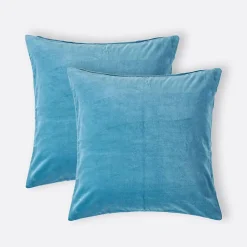 Lot de 2 housses de coussin en velours bleu, 40 x 40 cm - HOMESCAPES