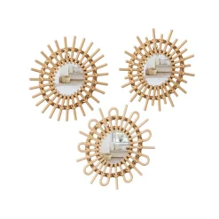 Lot de 3 miroirs Soleil en rotin