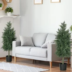 Lot de 2 plantes artificielles sapins cèdre H. 90 cm grand réalisme pot inclus
