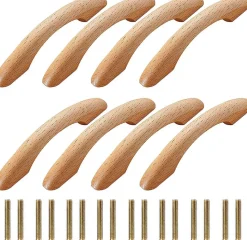 Lot de 8 poignées de meubles en bois, poignées de meubles, poignées d'armoires, poignées de tiroirs (avec vis)