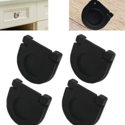 Lot de 4 poignées invisibles pour tiroirs et portes (noir, 3,5 x 3,4 cm)