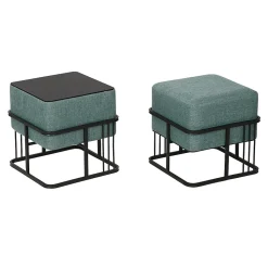 Lot de 2 poufs empilables Tas multifonctionnel carré vert en.casa