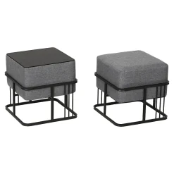Lot de 2 poufs empilables Tas multifonctionnel carré gris foncé en.casa