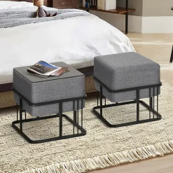 Lot de 2 poufs empilables Tas multifonctionnel carré gris foncé en.casa