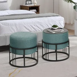 Lot de 2 poufs empilables Tas multifonctionnel rond vert en.casa