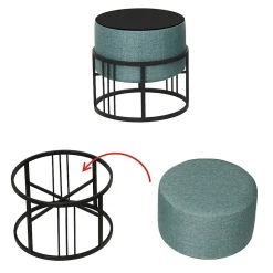 Lot de 2 poufs empilables Tas multifonctionnel rond vert en.casa