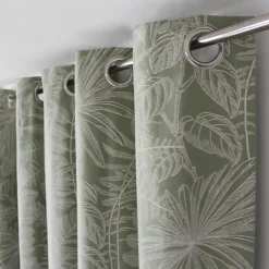 Lot de 2 Rideaux à Œillets, 140x240cm, Olive et Ecru, Motif Jungle Tropical, Collection Mambo, CMADECO
