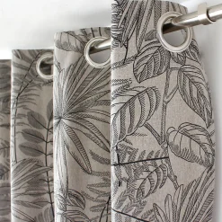 Lot de 2 Rideaux à Œillets, 140x240cm, Naturel et Gris, Motif Jungle Tropical, Collection Mambo, CMADECO