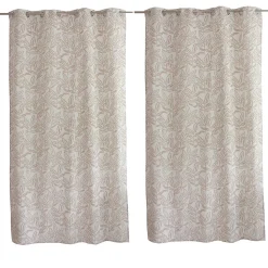 Lot de 2 rideaux à Œillets, 140x240cm, Ecru, Motifs feuilles, Coton Chambray, Collection Lodge, CMADECO