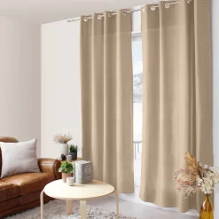 Lot de 2 Rideaux avec Œillets, Beige naturel, 140x240cm, 100% polyester, Collection ZOE, CMADECO