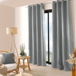 Lot de 2 rideaux obscurcissant thermique fileté avec oeillets, gris, 140x240cm, 100% polyester, collection Floppy, CMADECO