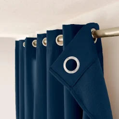 Lot de 2 rideaux thermique avec oeillets, bleu marine, 140x180cm, 100% polyester, collection Glacier, CMADECO