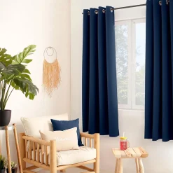 Lot de 2 rideaux thermique avec oeillets, bleu marine, 140x180cm, 100% polyester, collection Glacier, CMADECO