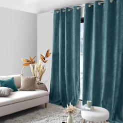 Lot de 2 Rideaux Thermique avec Œillets, Bleu Canard, Grande Hauteur, 140x260cm, Velours, Collection Velvet, CMADECO