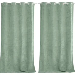 Lot de 2 Rideaux Thermique avec Œillets, Céladon, Grande Hauteur, 140x260cm, Velours, Collection Velvet, CMADECO