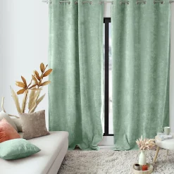 Lot de 2 Rideaux Thermique avec Œillets, Céladon, Grande Hauteur, 140x260cm, Velours, Collection Velvet, CMADECO