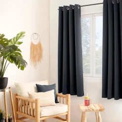 Lot de 2 rideaux thermique avec oeillets, gris foncé, 135x180cm, 100% polyester, collection Glacier, CMADECO