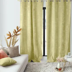 Lot de 2 Rideaux Thermique avec Œillets, Vert Tilleul, Grande Hauteur, 140x260cm, Velours, Collection Velvet, CMADECO