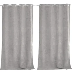 Lot de 2 Rideaux Thermique avec Œillets, Gris Clair, Grande Hauteur, 140x260cm, Velours, Collection Velvet, CMADECO