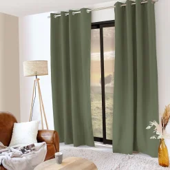 Lot de 2 rideaux thermique avec oeillets, vert gris, 135x240cm, collection Glacier, CMADECO