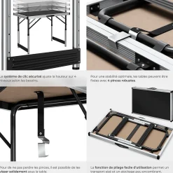 Lot de 3 tables à tapisser en aluminium noir