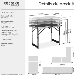 Lot de 3 tables à tapisser en aluminium noir