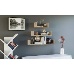 Lot de 3 étagères murales - 80/60/40 cm - Etagère livres à suspendre-MOBBI