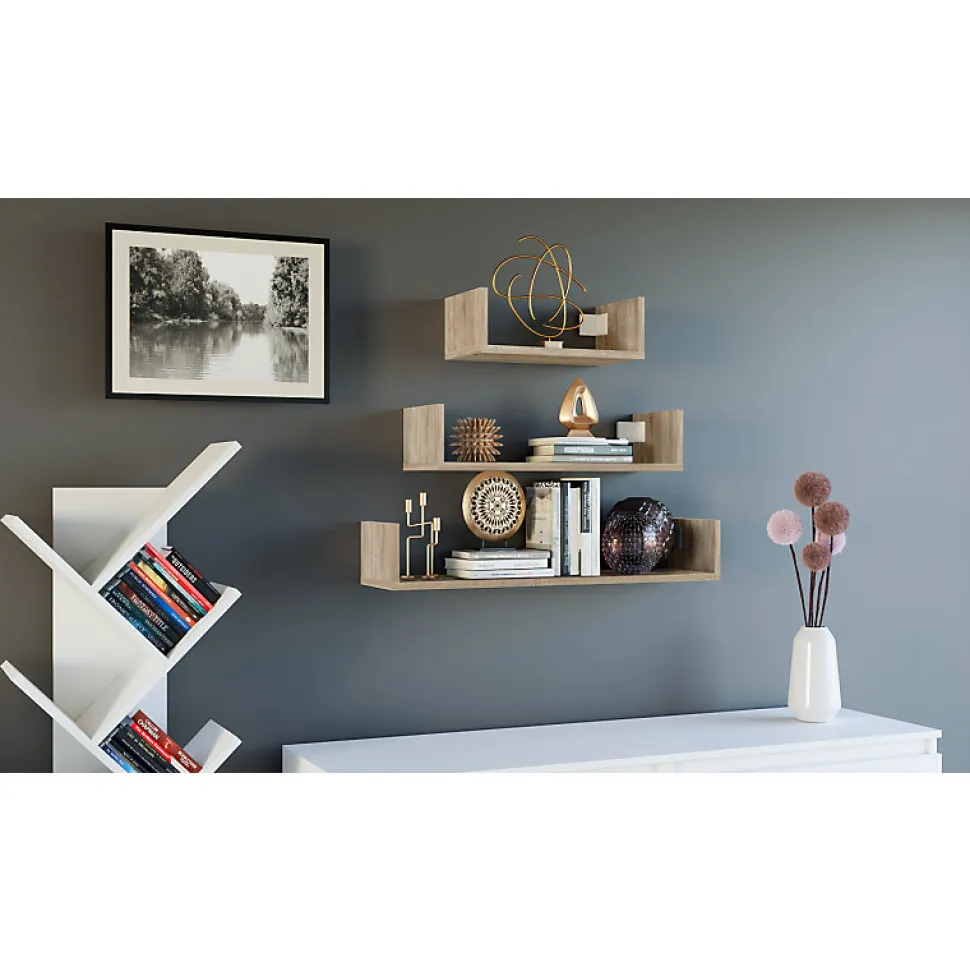 Lot de 3 étagères murales - 80/60/40 cm - Etagère livres à suspendre-MOBBI