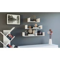 Lot de 3 étagères murales - 80/60/40 cm - Etagère livres à suspendre - MOBBI