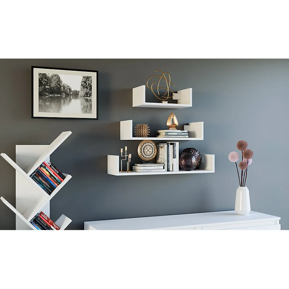Lot de 3 étagères murales - 80/60/40 cm - Etagère livres à suspendre - MOBBI
