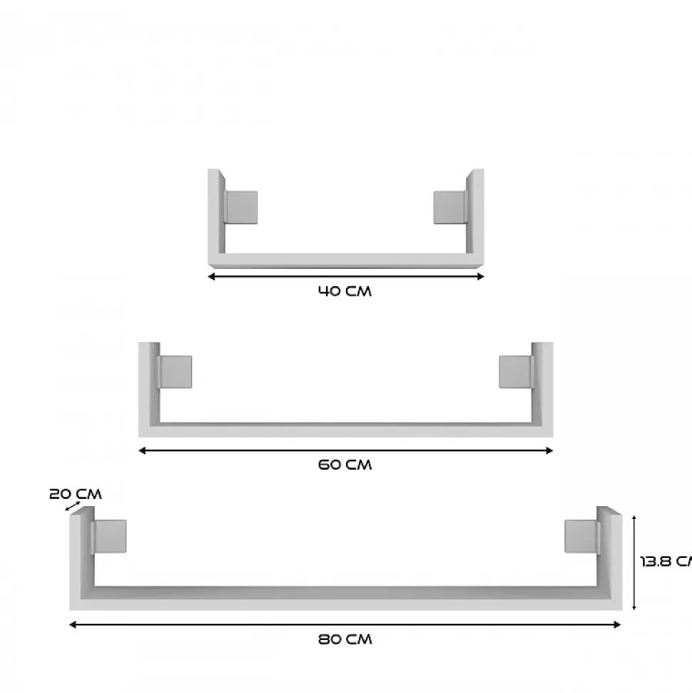 Lot de 3 étagères murales - 80/60/40 cm - Etagère livres à suspendre - MOBBI
