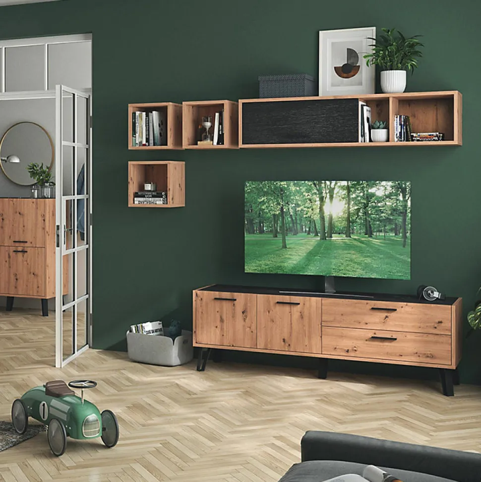Lot de 3 étagères murales carrées décor chêne clair texturé - MILOS