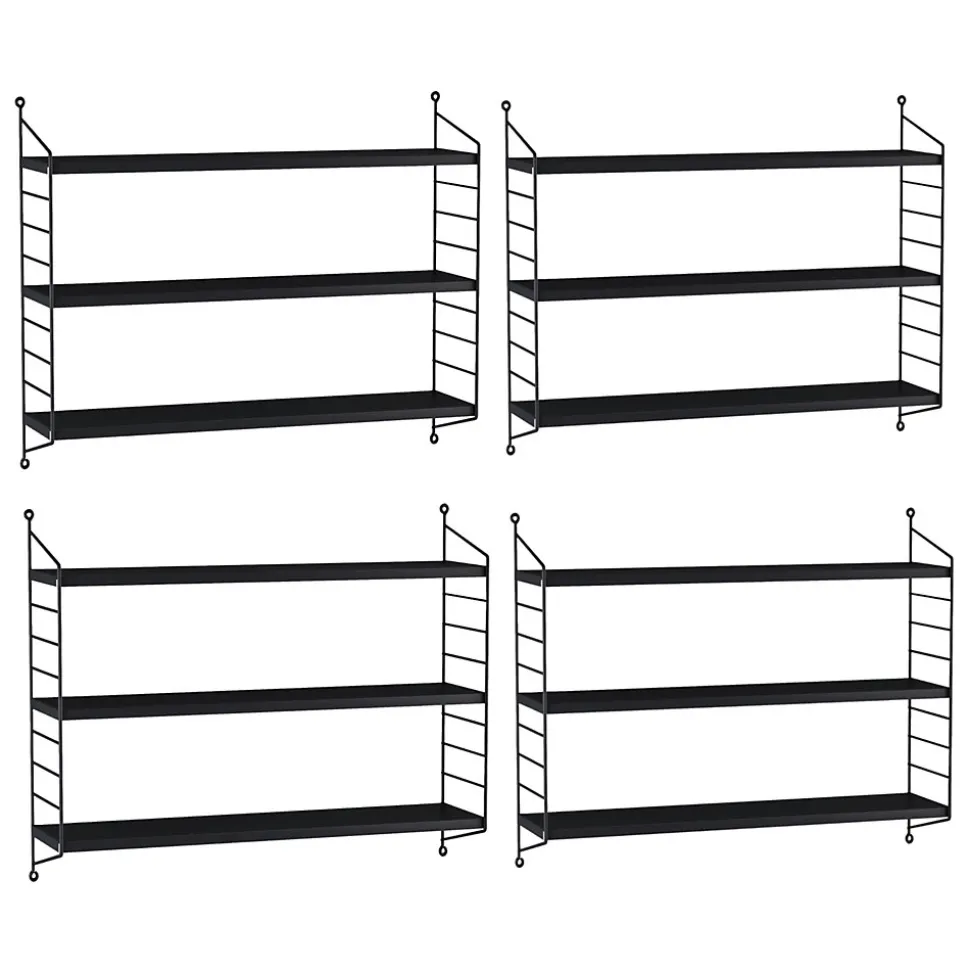 Lot de 4 étagères murales Strängnäs acier 50 x 60 x 15 cm noir en.casa